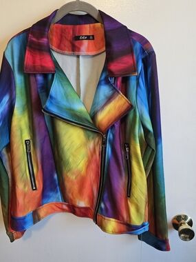 Lily Tie Dyed Rainbow Moto Leather Jacket